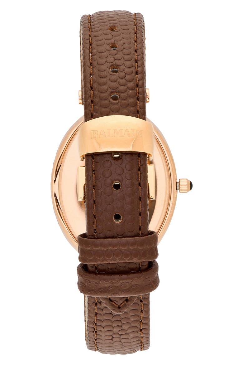 Haute Elegance Oval Leather Strap Watch, 26mm x 32mm, Alternate, color, YELLOW GOLD BROWN