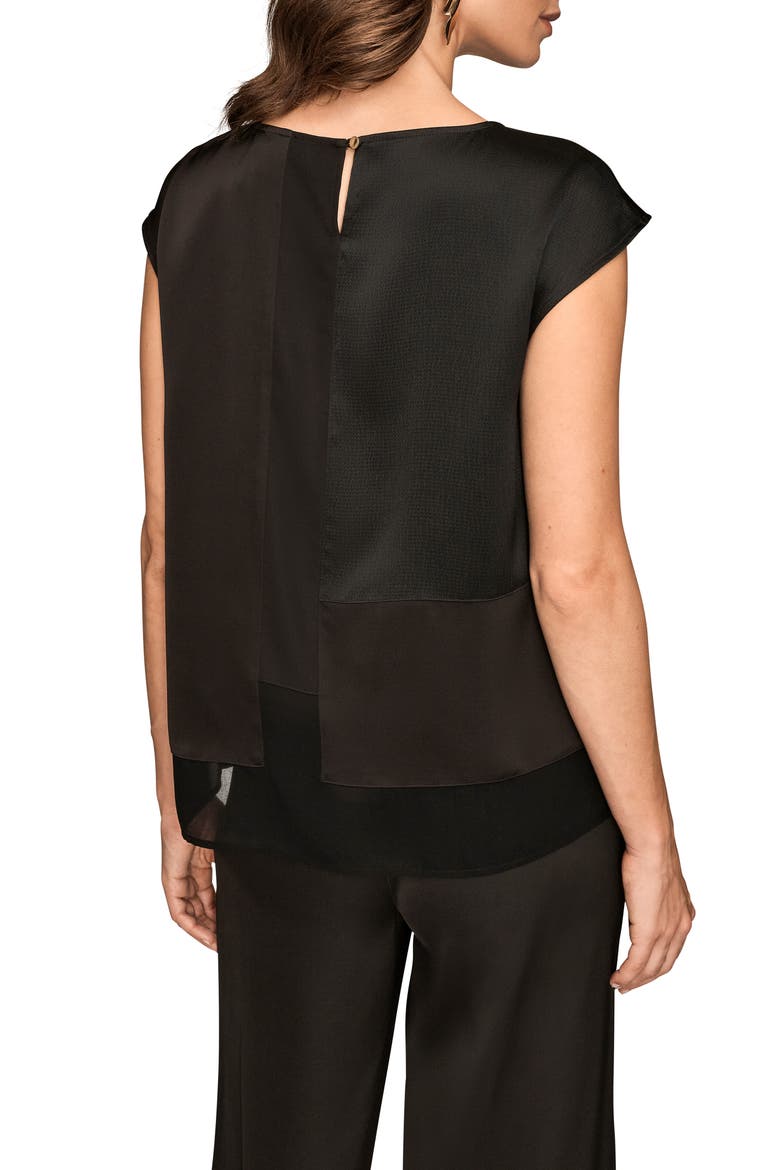 Mixed Media Cap Sleeve Top, Alternate, color, BLACK