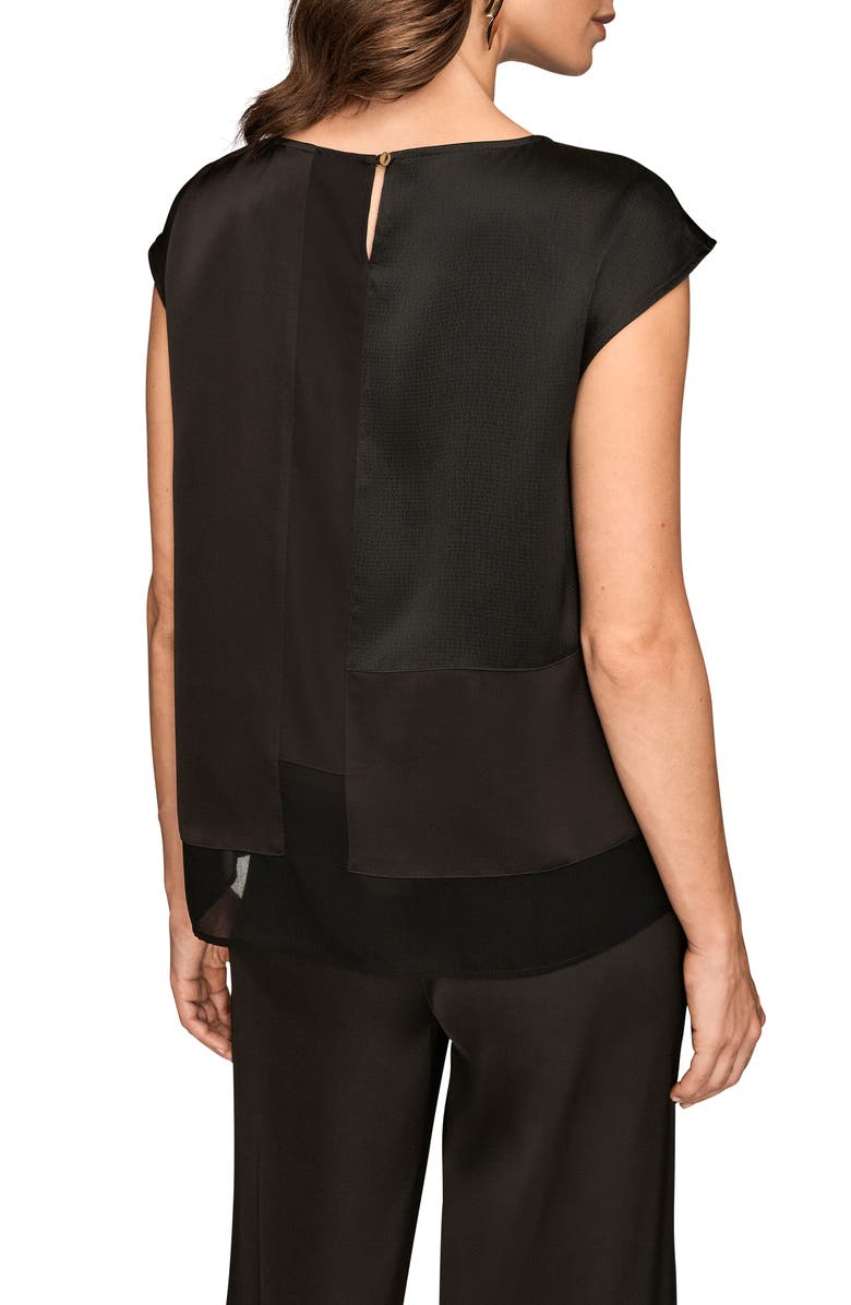 Donna Karan New York Mixed Media Cap Sleeve Top, Alternate, color, Black