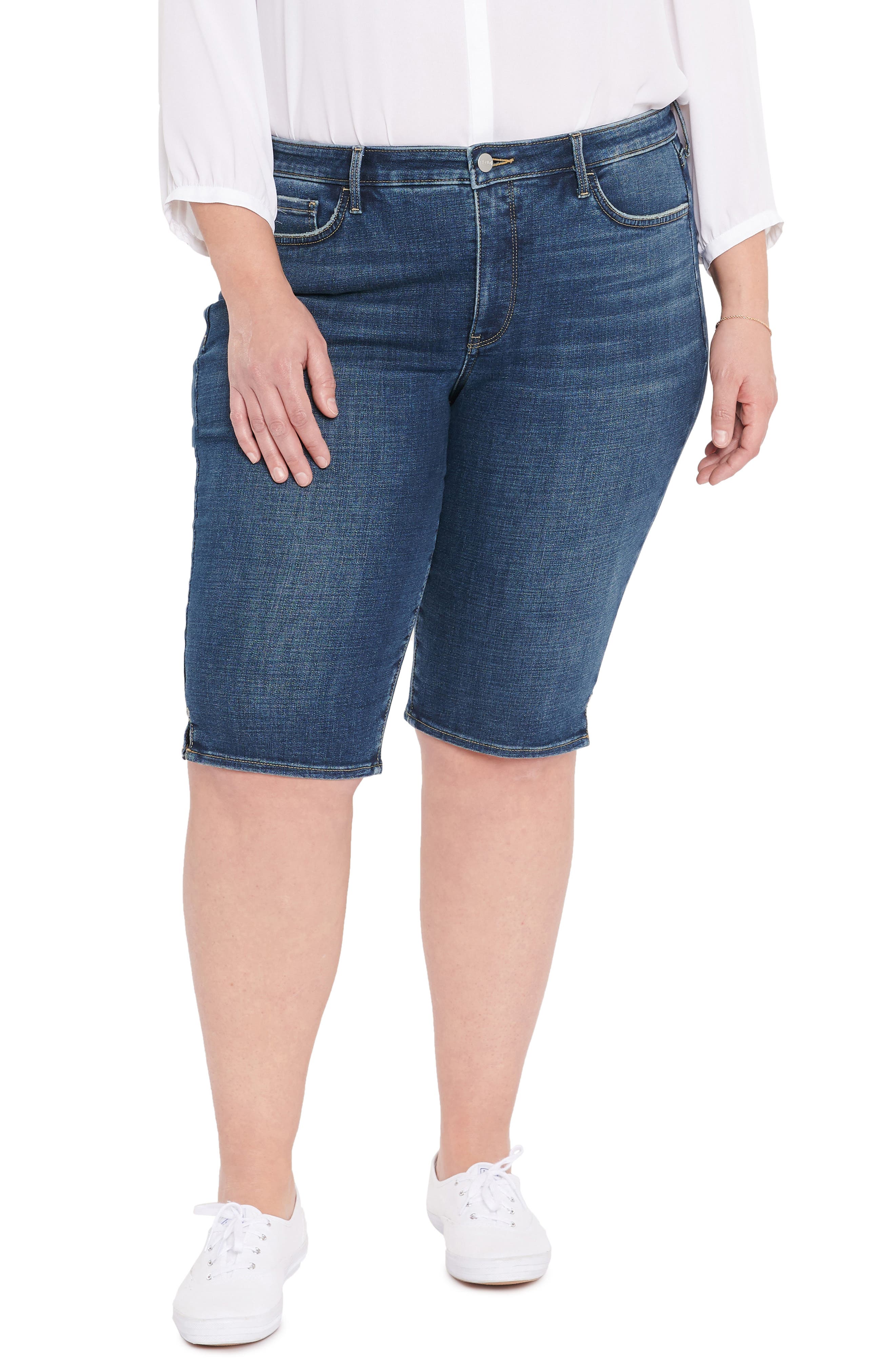 NYDJ Side Slit Denim Bermuda Shorts (Women) | Nordstrom