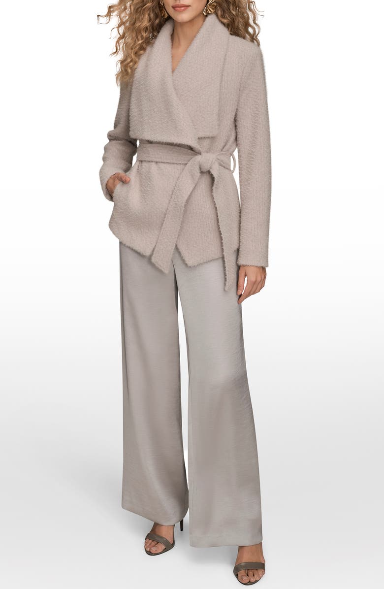 Donna Karan New York Belted Wrap Sweater Jacket, Alternate, color, Vapor
