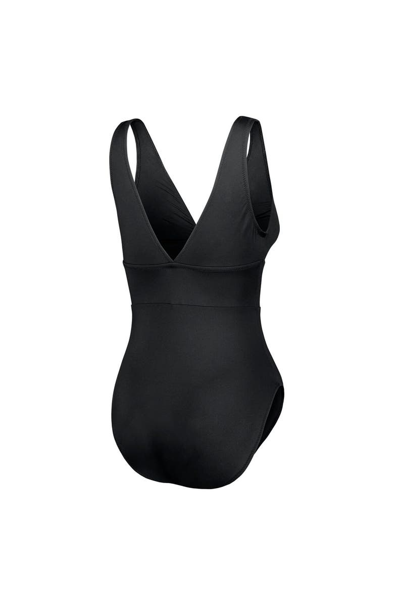 Tommy Bahama Women's Tommy Bahama Black LSU Tigers Palm Modern V-Neck One-Piece Swimsuit, Alternate, color, Black