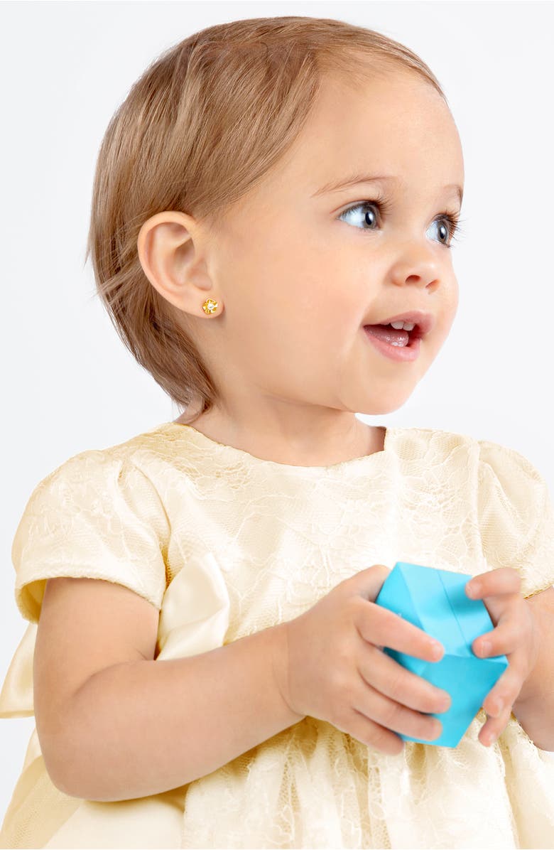 Tiny Blessings 14K Gold Ruffled Petals with Pearl Studs Screw Back Earrings, Alternate, color, 14K Yellow Gold