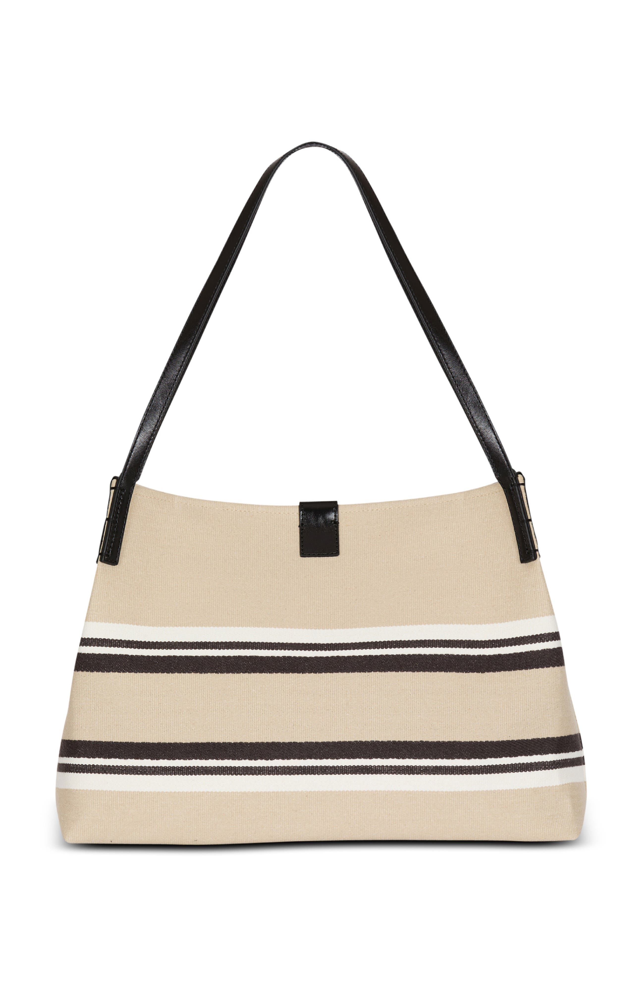Balmain Medium Release Shopper bag in canvas and calfskin, Alternate, color, Beige