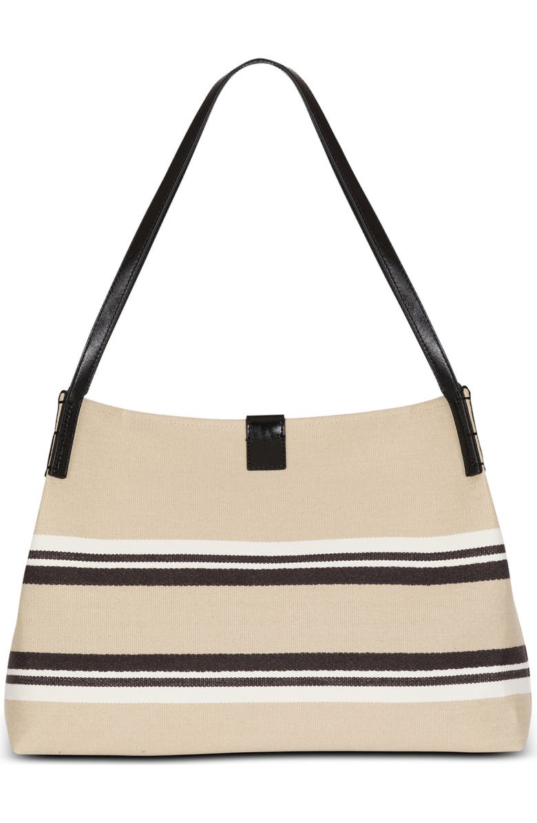 Balmain Medium Release Shopper bag in canvas and calfskin, Alternate, color, Beige