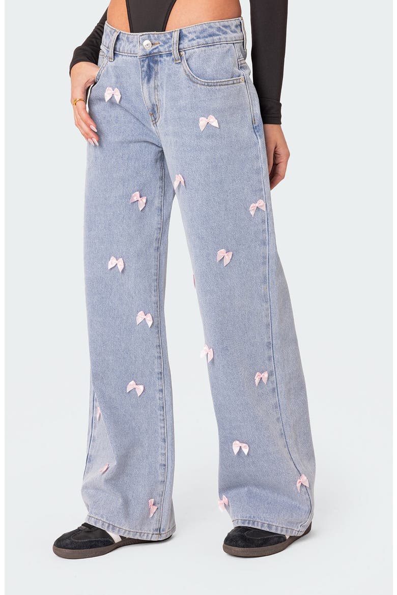 Lucille Satin Bow Wide Leg Jeans, Alternate, color, LIGHT-BLUE