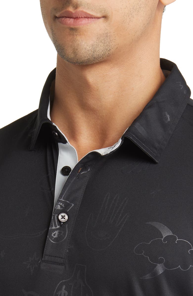 Swannies Brock Doodle Print Piqué Golf Polo, Alternate, color, Black-Fog
