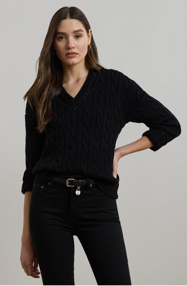 Lauren Ralph Lauren Pointelle & Cable Knit Cricket Sweater, Alternate, color, 