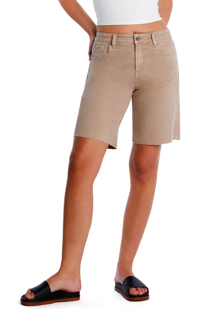 Cool Summer Raw Hem Long Denim Shorts, Main, color, FUNGI