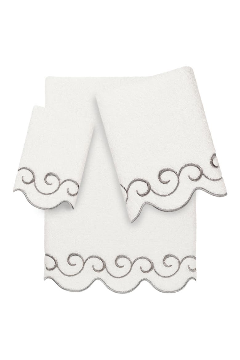 Simplicity Scallop 3-Piece Towel Set, Main, color, WHITE/ GRAY