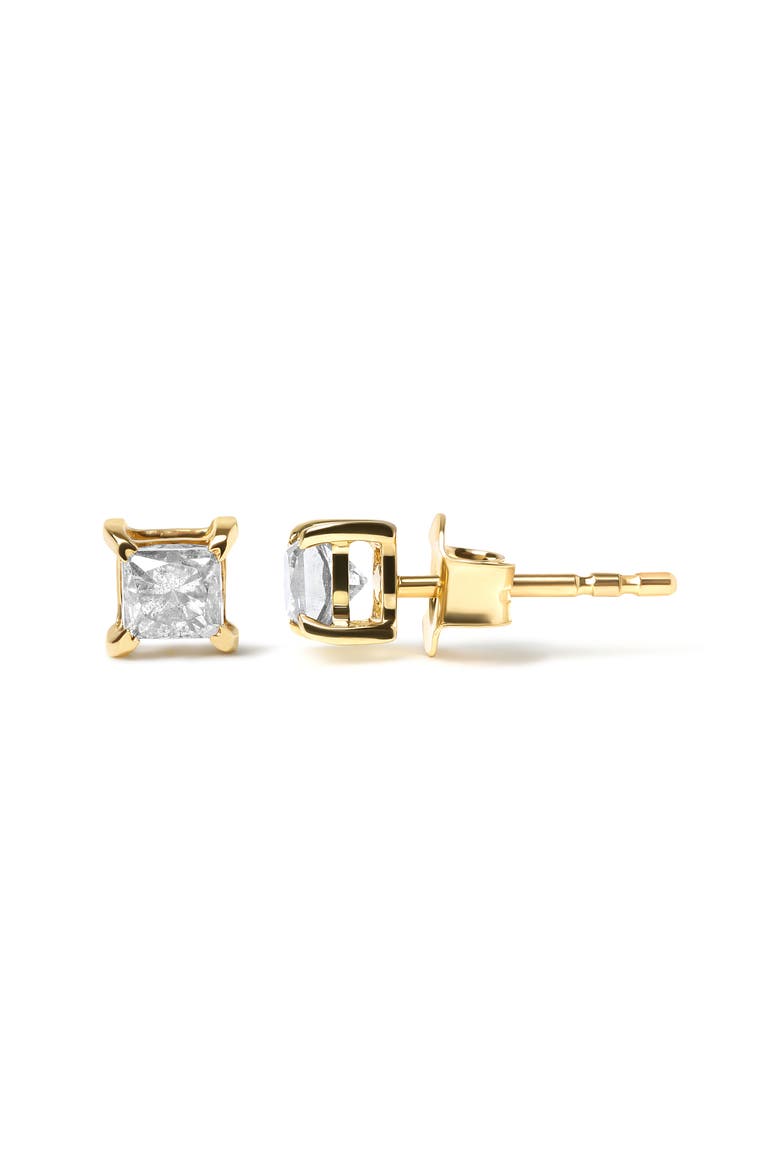 10K Yellow Plated Silver 5/8 Cttw Princess Cut Diamond Soltaire Stud Earrings, Alternate, color, Yellow