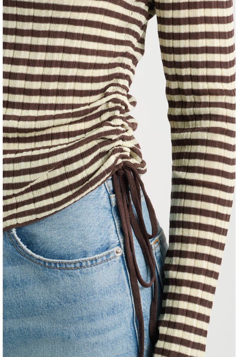 Stripe Drawstring Ruched Rib Top, Alternate, color, BROWN