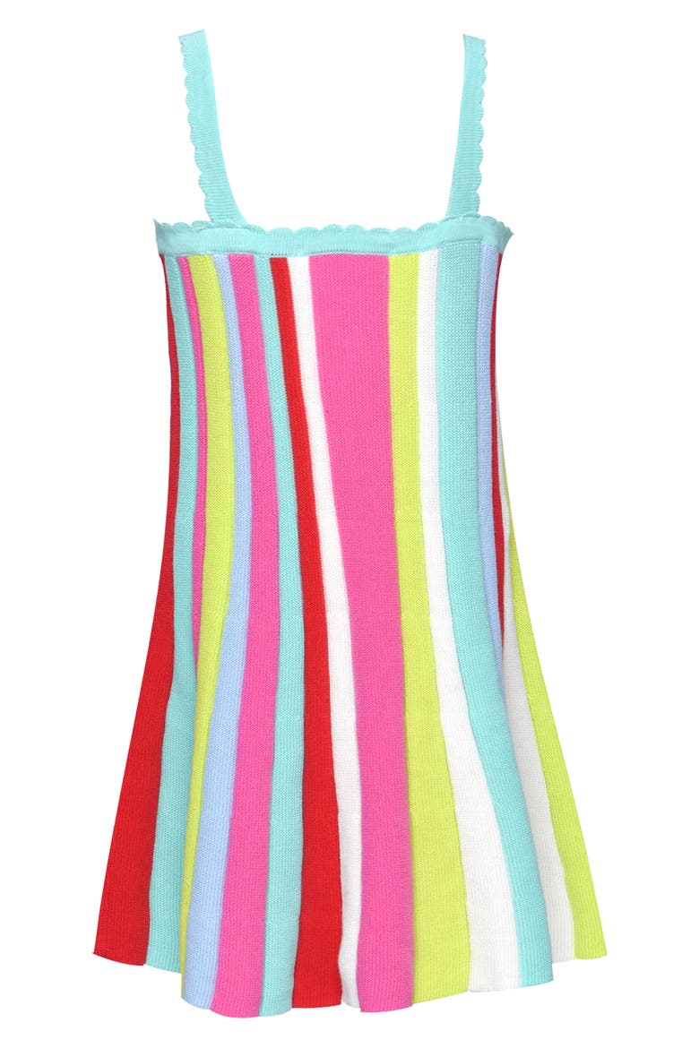Kids' Vertical Stripe Fit Dress, Alternate, color, TEAL MULTI