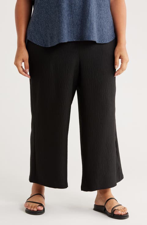 Textured Wide Leg Crop Pants (Plus)