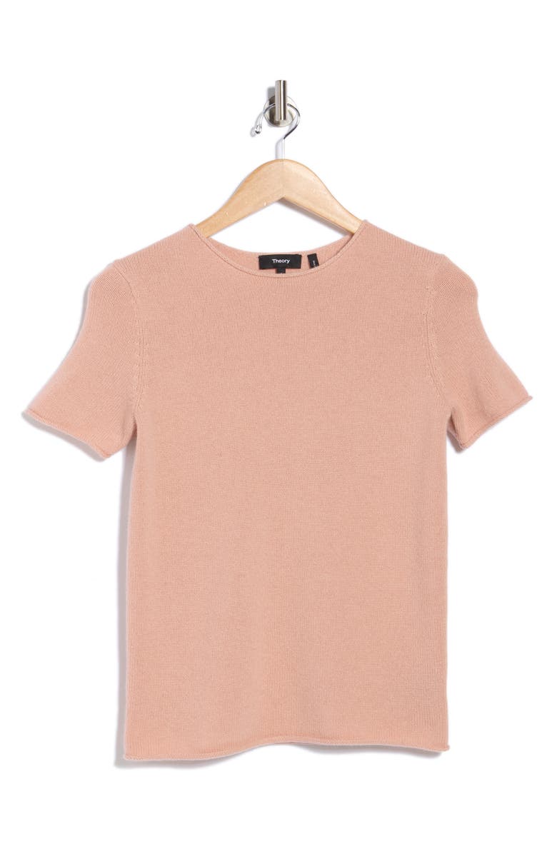 Theory Tolleree Short Sleeve Cashmere Sweater, Alternate, color, Chalk Pink