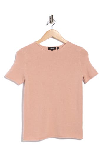 Theory Tolleree Short Sleeve Cashmere Sweater In Pink
