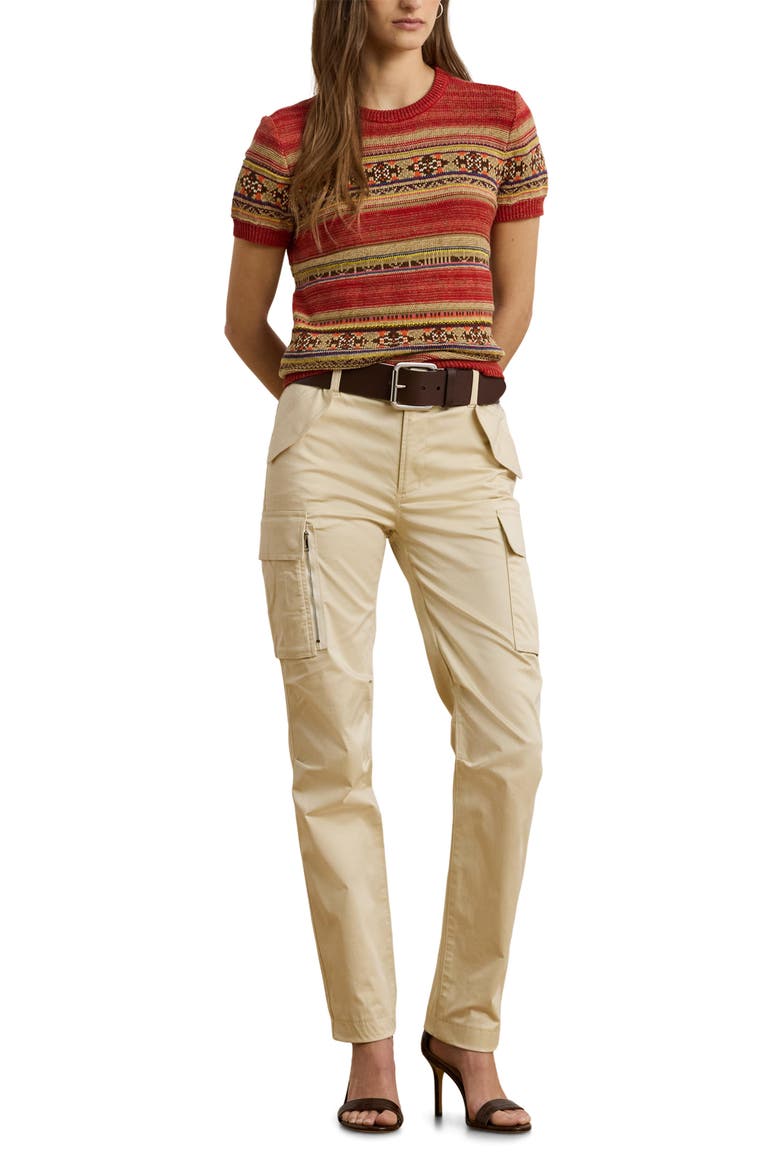 Geo Stripe Short Sleeve Sweater, Alternate, color, RED MULTI
