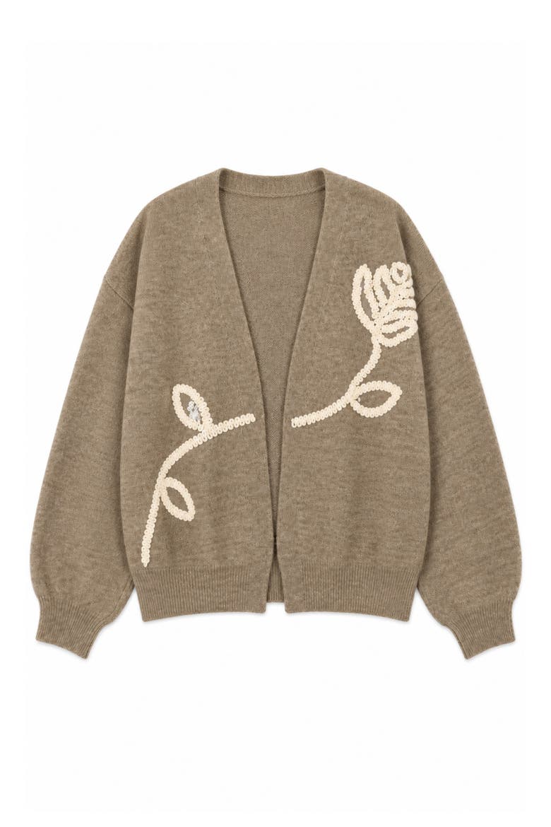 Flower Detail Cardigan, Alternate, color, BEIGE