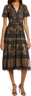 Tadashi Shoji Lace & Mesh Midi Cocktail Dress