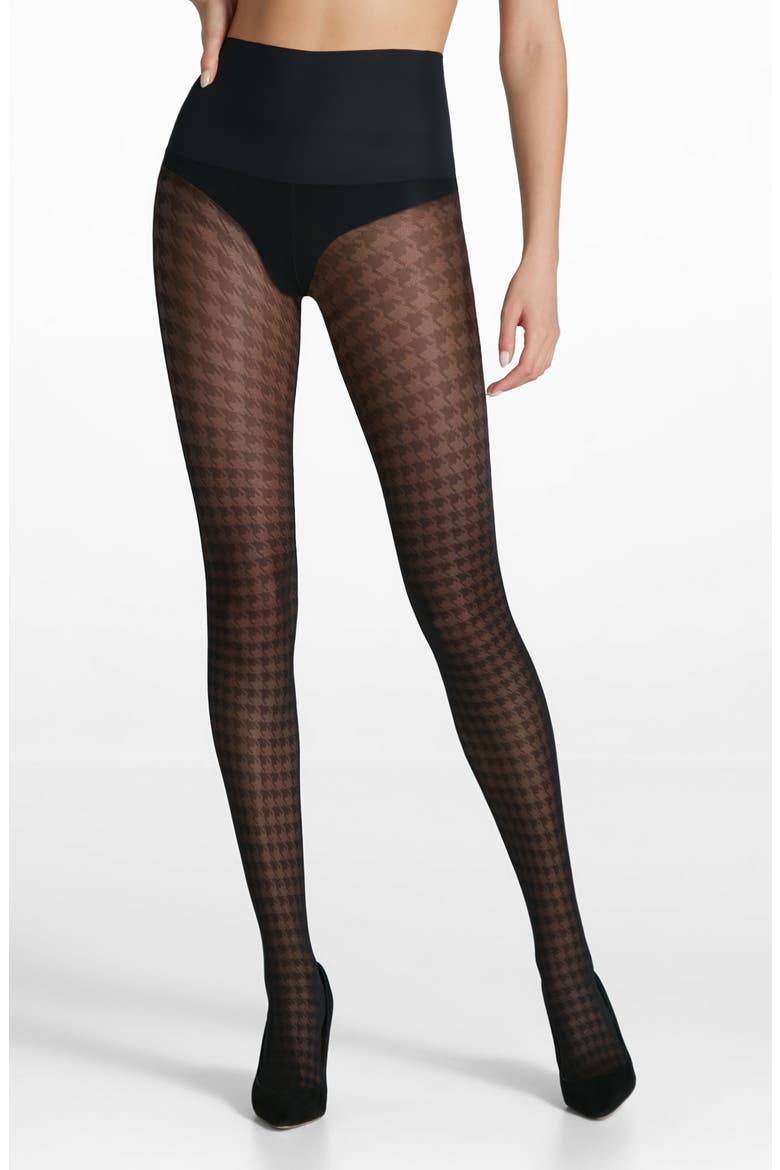 Houndstooth Sheer Tights, Main, color, BLACK