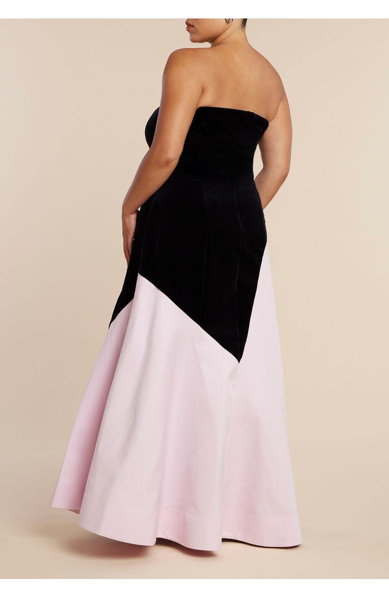 ELOQUII Asymmetrical Velvet Strapless Gown, Alternate, color, Black Onyx Cupcake Pink