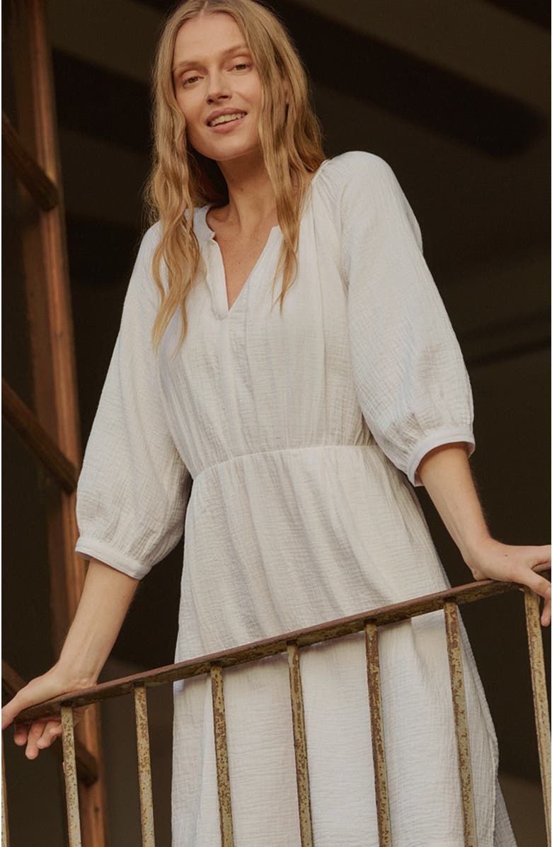 Pact Organic Cotton Coastal Double Gauze Peasant Dress, Alternate, color, Sea Salt