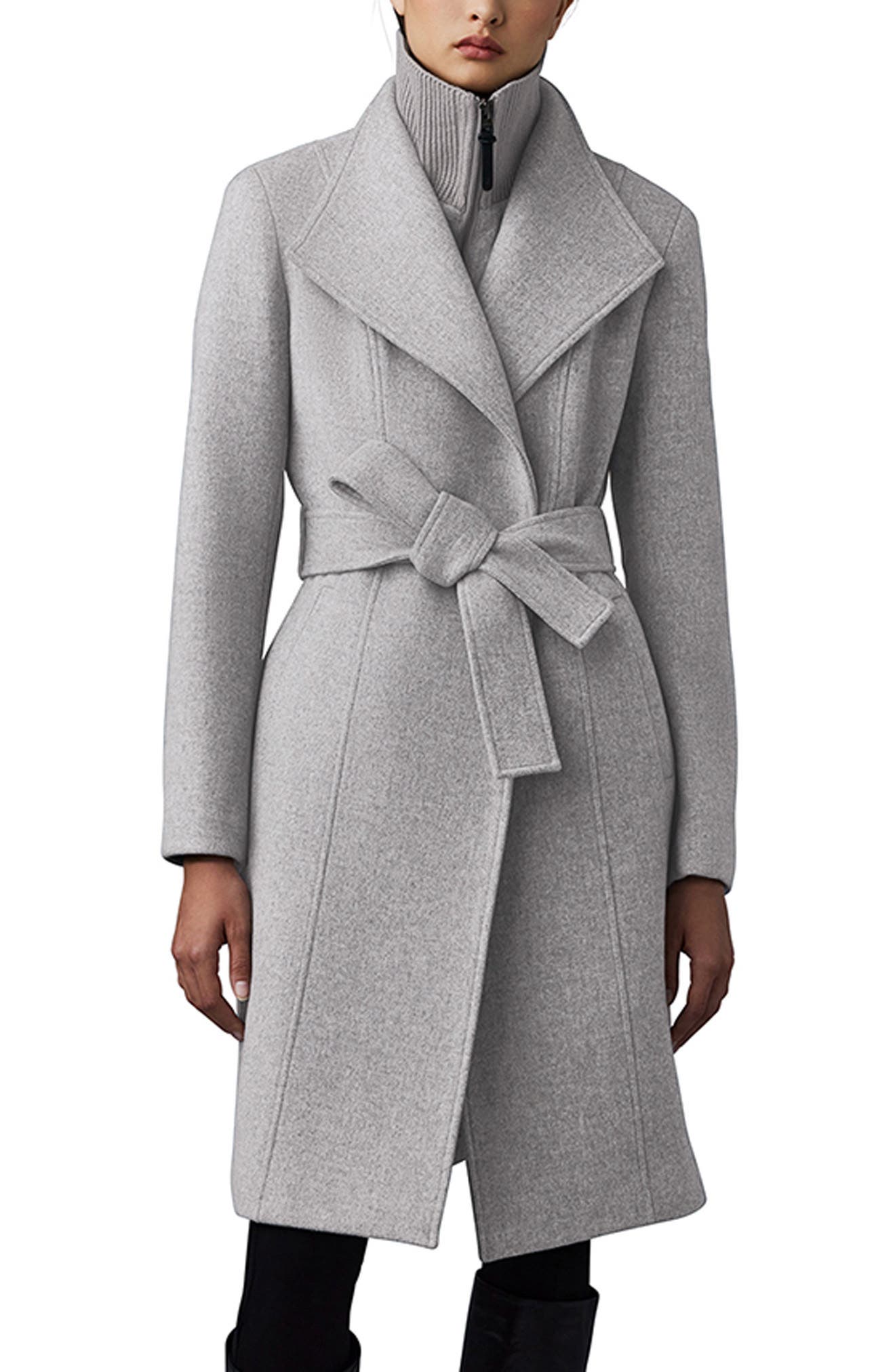 Norita Belted Double Face Wool Coat with Wool Blend Bib - image 3
