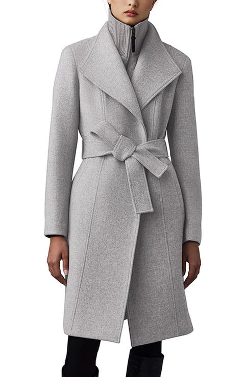 Norita Belted Double Face Wool Coat with Wool Blend Bib
