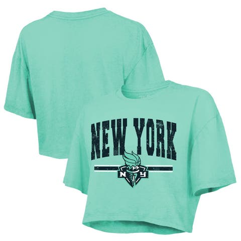 Women's Majestic Threads Mint New York Liberty Chalk Stripe Boxy Crop Top