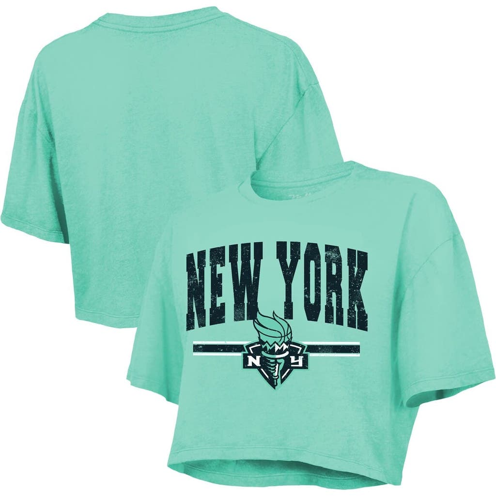 Majestic Women's Mint New York Liberty Chalk Stripe Boxy Crop Top In Blue