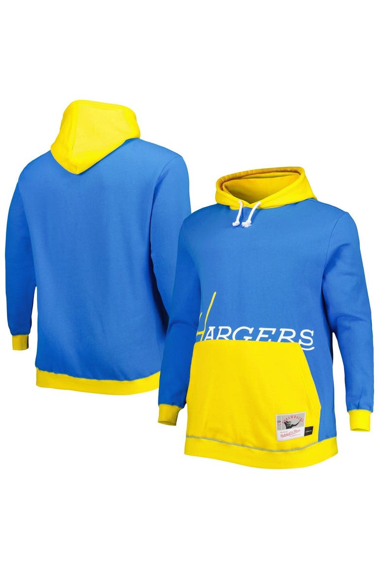 Men's Mitchell & Ness Powder Blue/Gold Los Angeles Chargers Big & Tall Big Face Pullover Hoodie, Main, color, Powder Blue