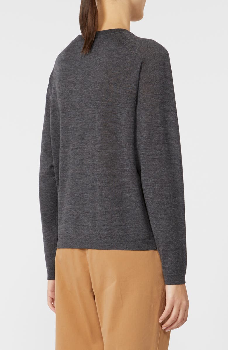 MM by Max Mara Paco Intarsia Flower Virgin Wool Crewneck Sweater, Alternate, color, Dark Grey