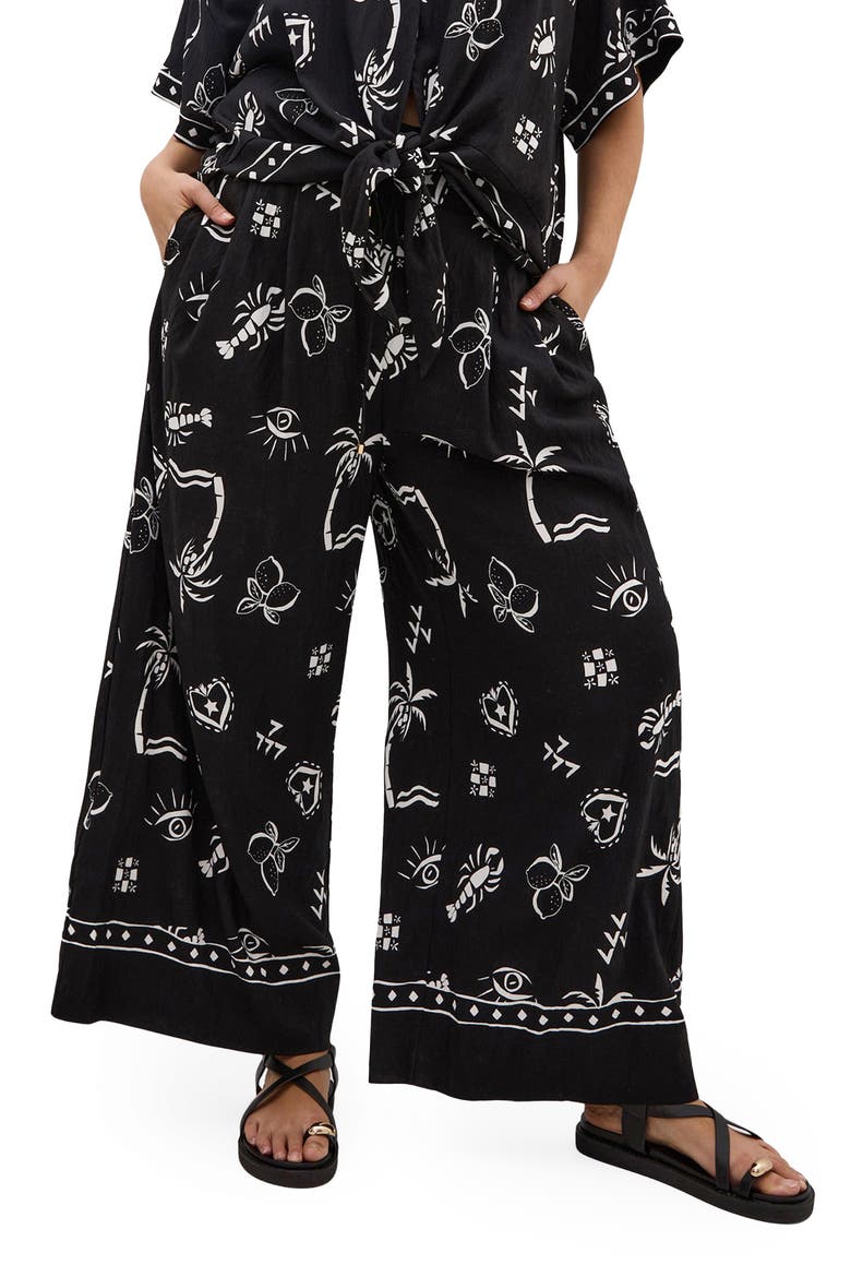 Resort Paperbag Waist Wide Leg Pants, Main, color, BLACK AND WHITE