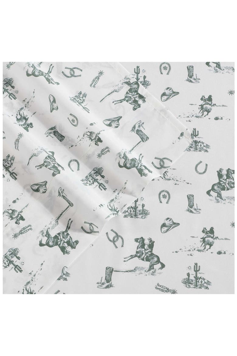 Cowboy Rodeo Print Microfiber Sheet Set, Alternate, color, MEDIUM / DARK GREEN