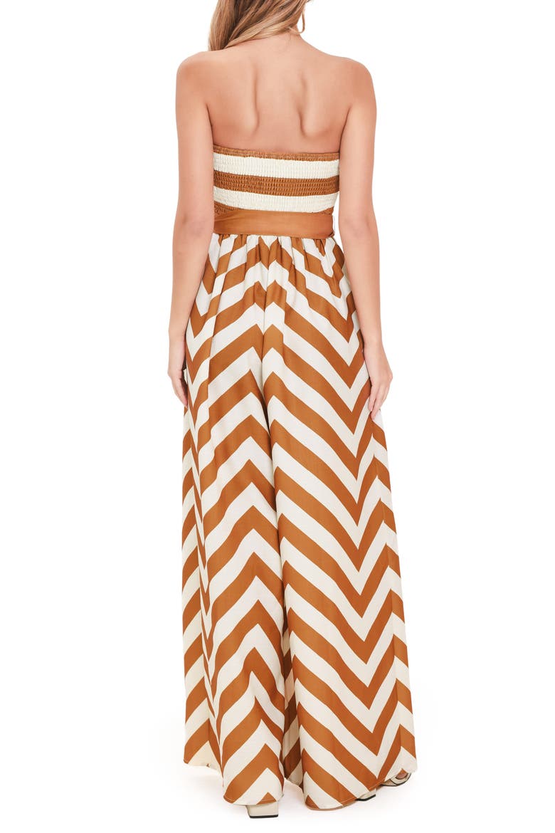 Printed Strapless Wide Leg Jumpsuit, Alternate, color, CAMEL STRIPE