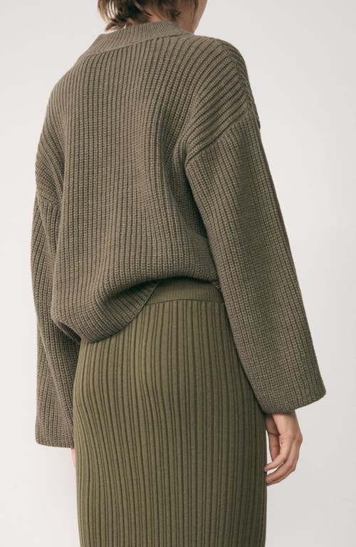 Shop Mango Button Detail Knit Sweater In Khaki Green