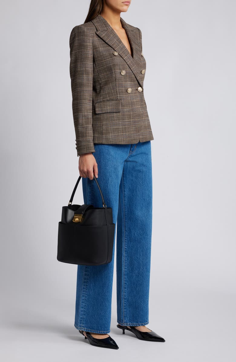 Veronica Beard The Crest Lock Leather Bucket Bag, Alternate, color,