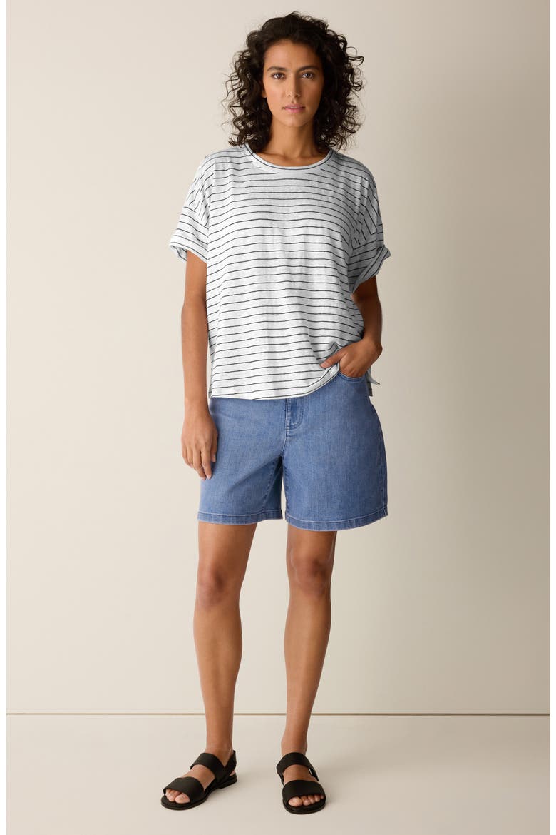 Boxy Stripe Organic Linen T-Shirt, Alternate, color, WHITE/ BLACK