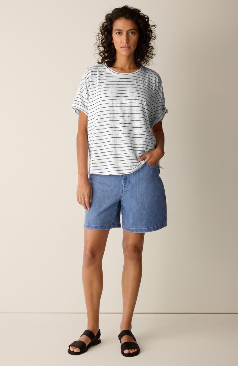Eileen Fisher Boxy Stripe Organic Linen T-Shirt, Alternate, color, White/ Black
