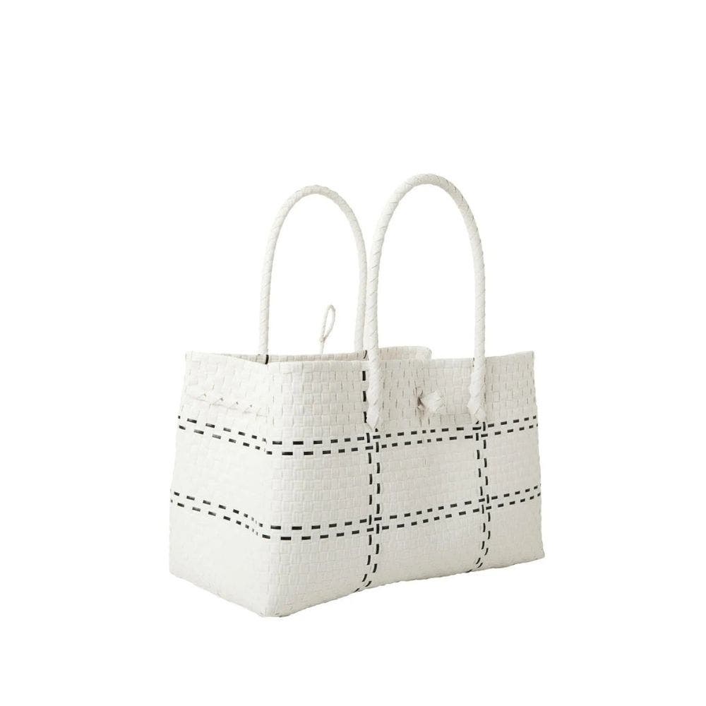 Sarah Stewart The Midi Piper Handwoven Tote Recycled Plastic, Alternate, color, White Checker