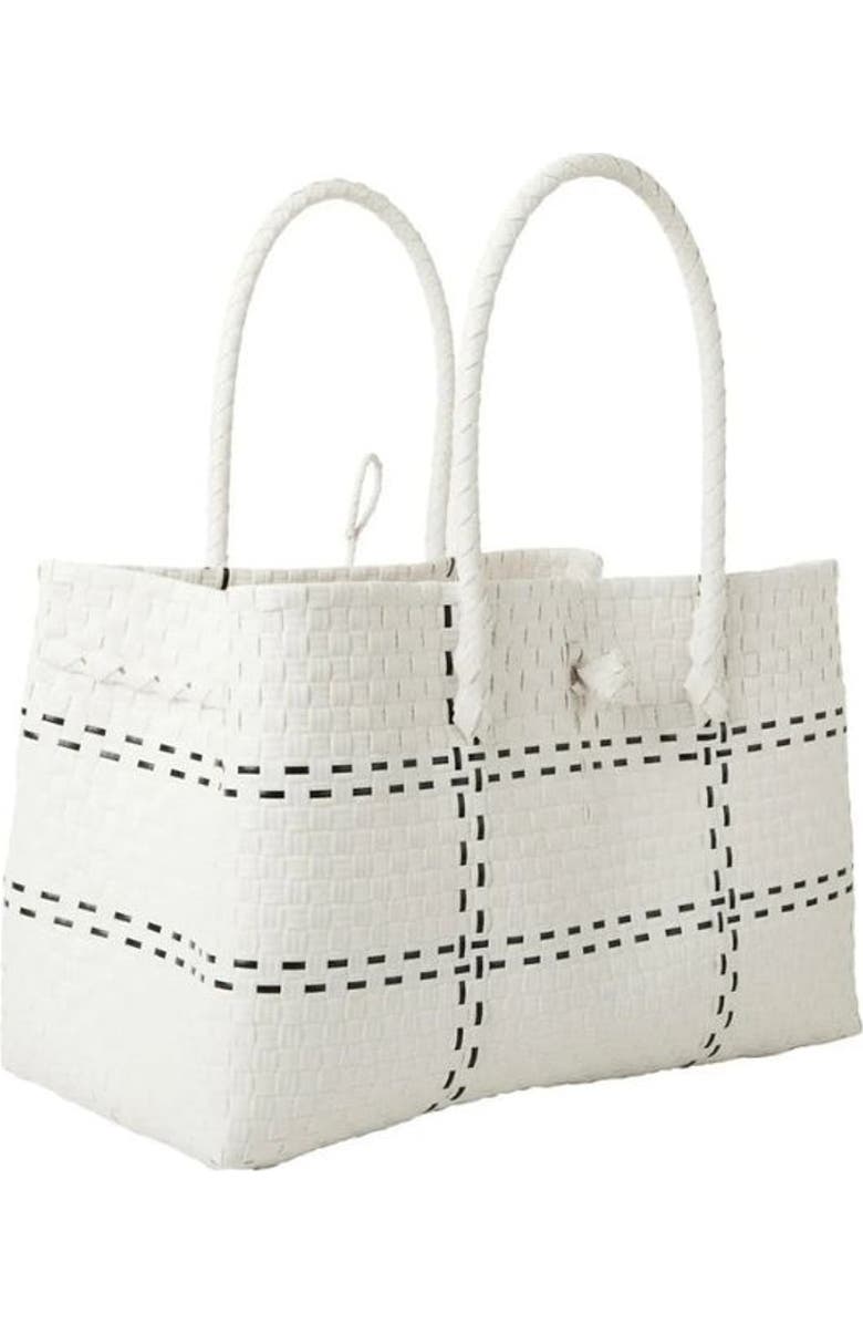 Sarah Stewart The Midi Piper Handwoven Tote Recycled Plastic, Alternate, color, White Checker