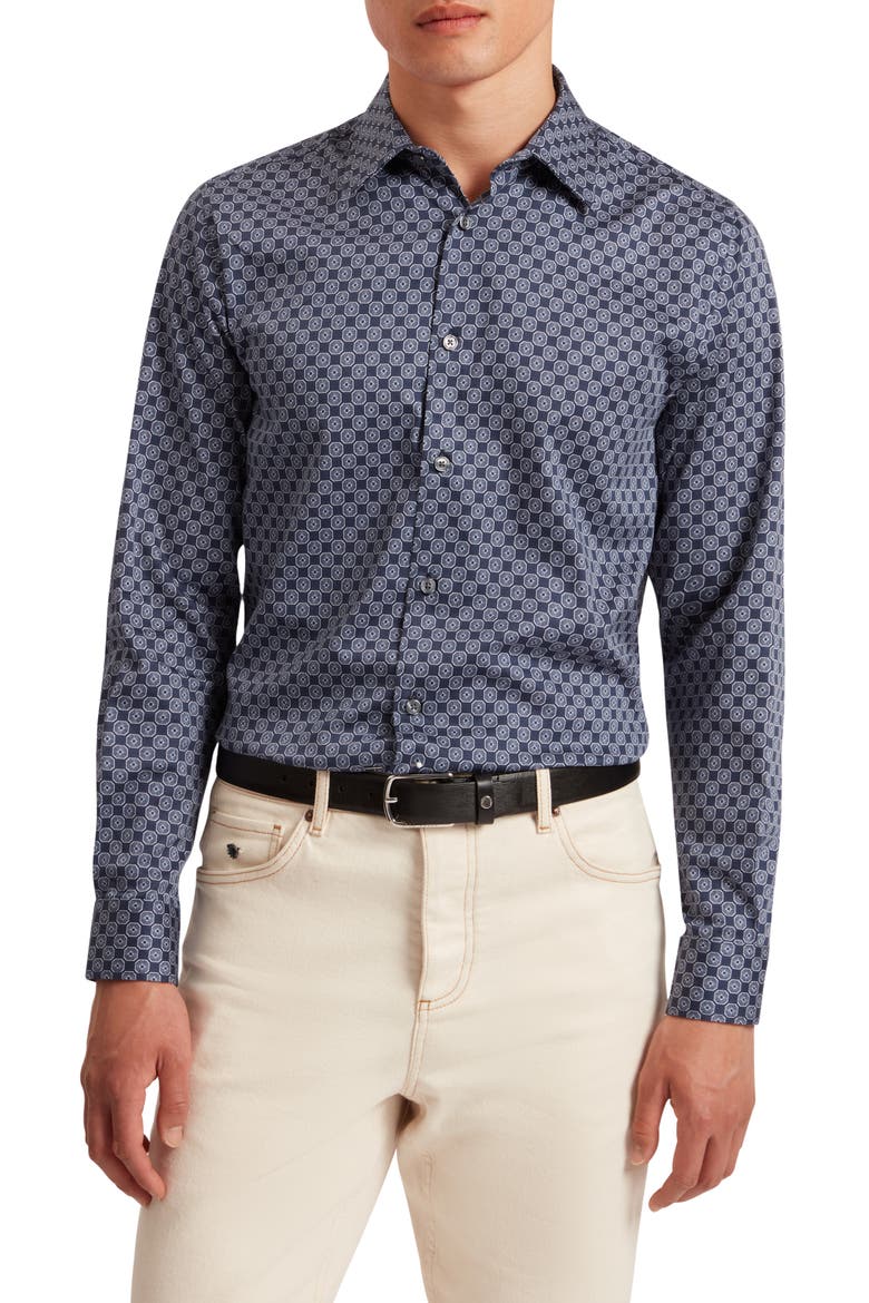 ted baker slim fit dress shirt Sef Slim Fit Print Cotton Button-Up Shirt (Men)
