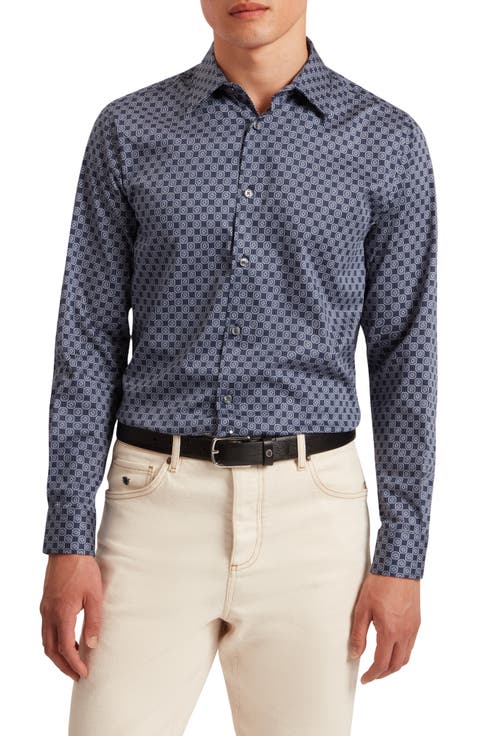 Sef Slim Fit Print Cotton Button-Up Shirt