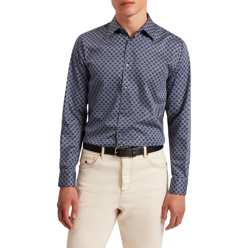 Ted Baker Sef Slim Fit Print Cotton Button-up Shirt In Blue