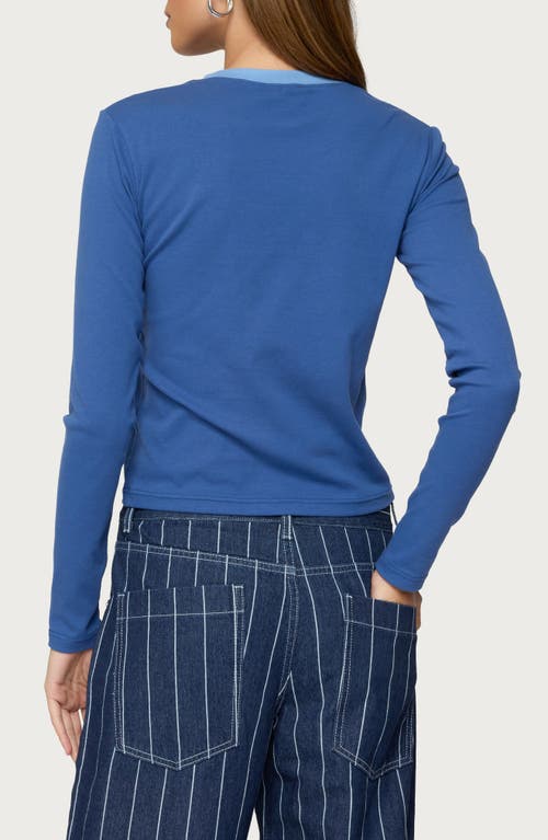 Edikted Santa Monica Long Sleeve Stretch Cotton Graphic T-shirt In Blue