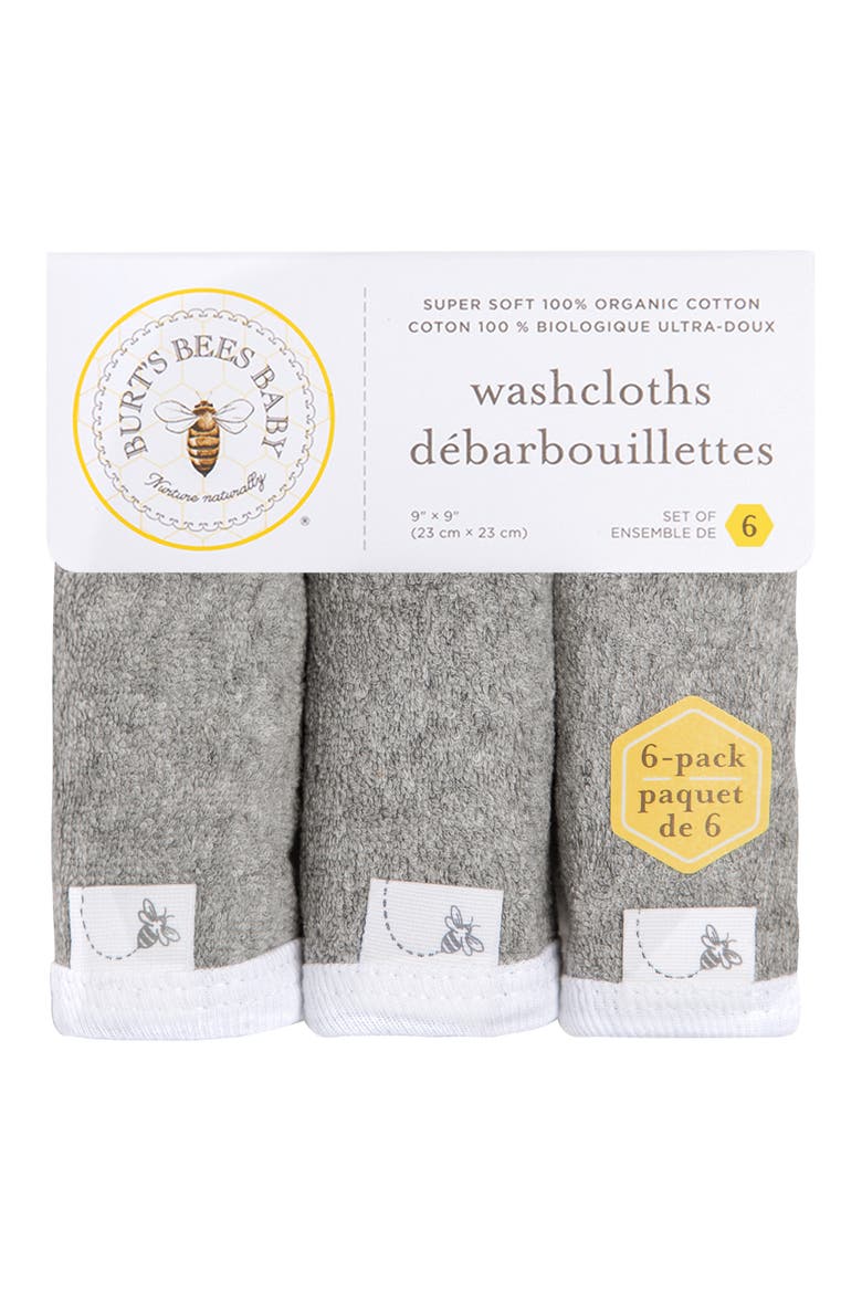 6-Pack Organic Cotton Washcloths, Alternate, color, HEATHER GREY