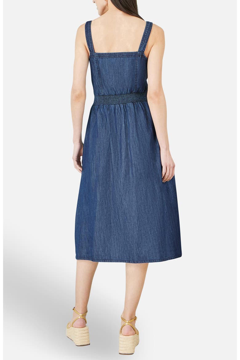 Chambray Cotton Ruched Midi Sun Dress, Alternate, color, Blue