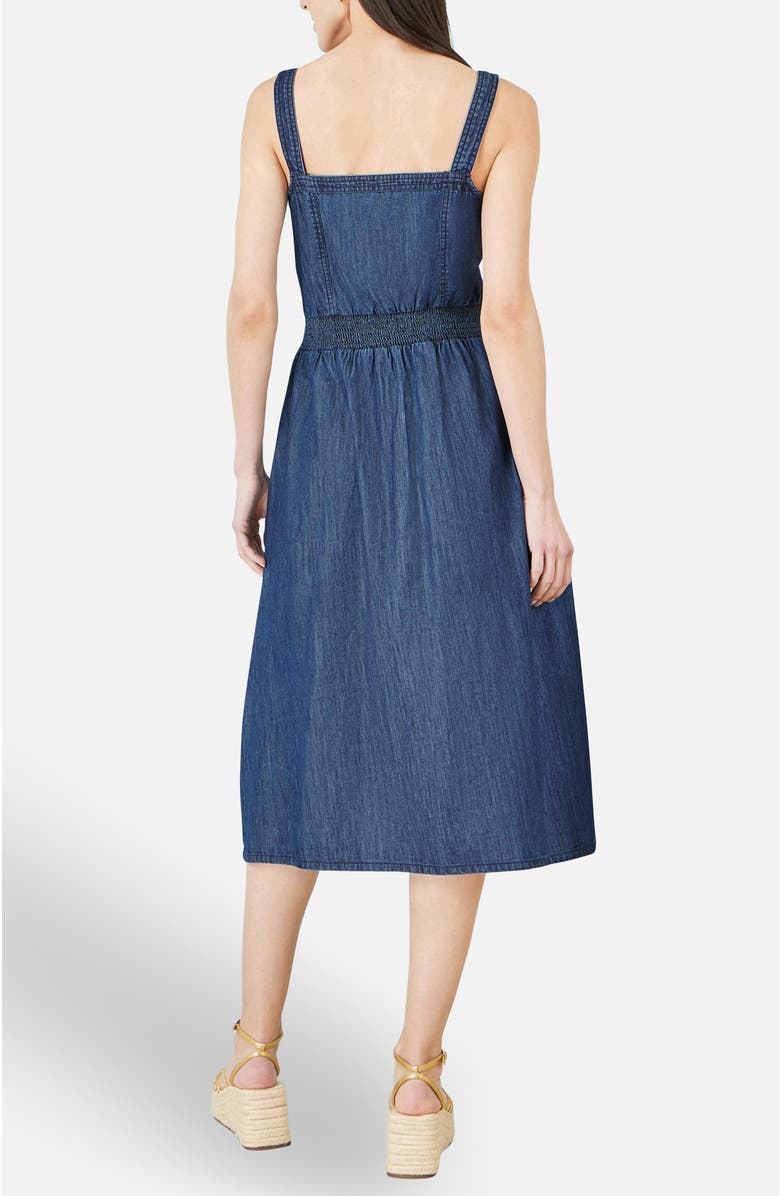 Yumi Chambray Cotton Ruched Midi Sun Dress, Alternate, color, Blue