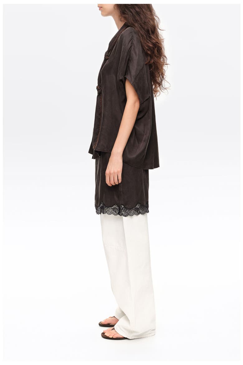 Knotted neckline cape shirt, Alternate, color, WASHED BLACK