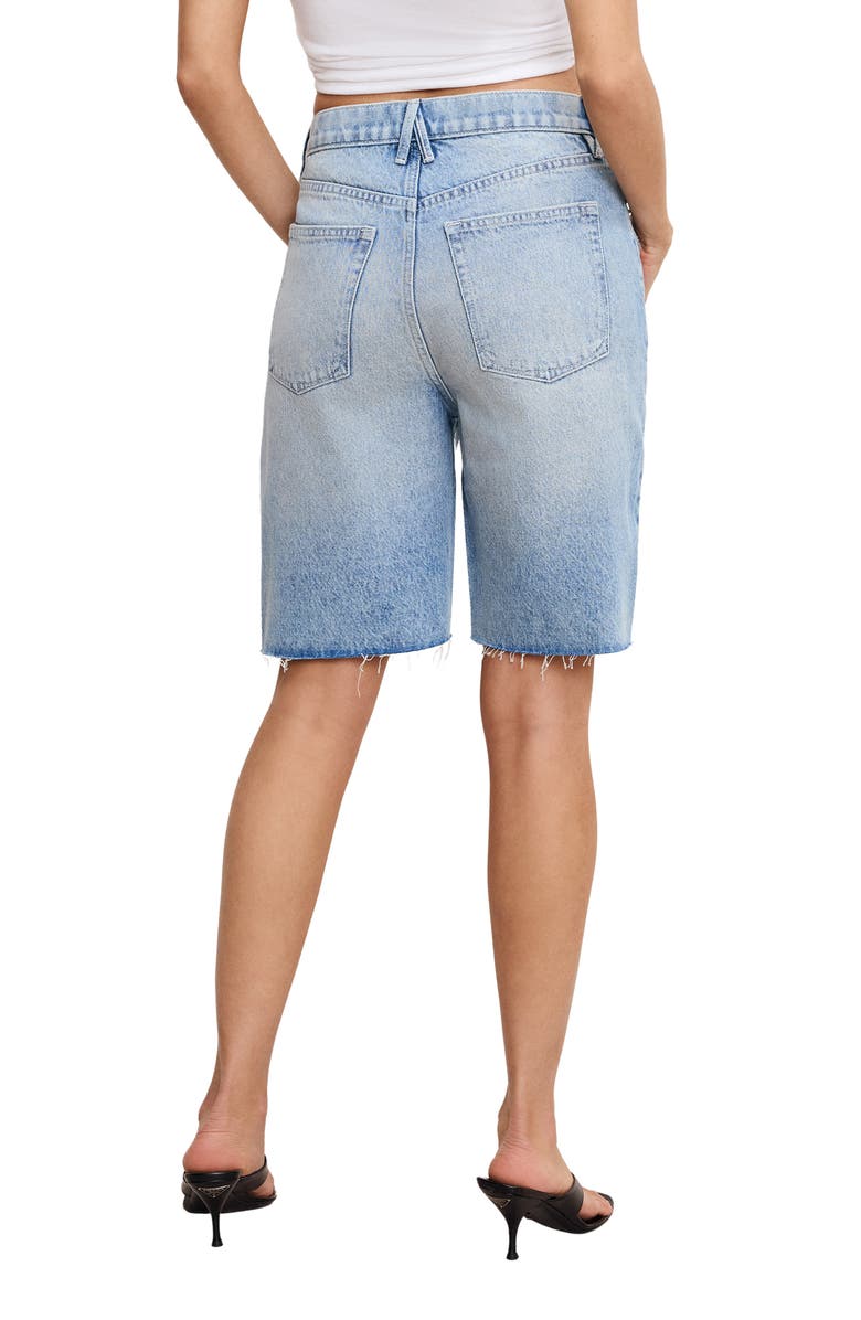 Good American Good Standard Raw Hem Denim Bermuda Shorts, Alternate, color, Indigo888
